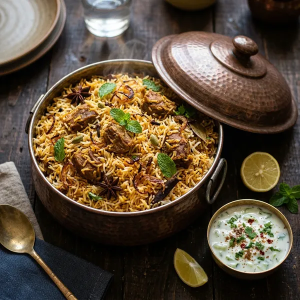 Chettinad biryani in copper handi