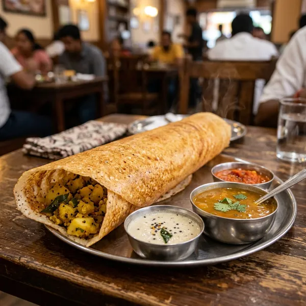 Masala dosa with chutneys